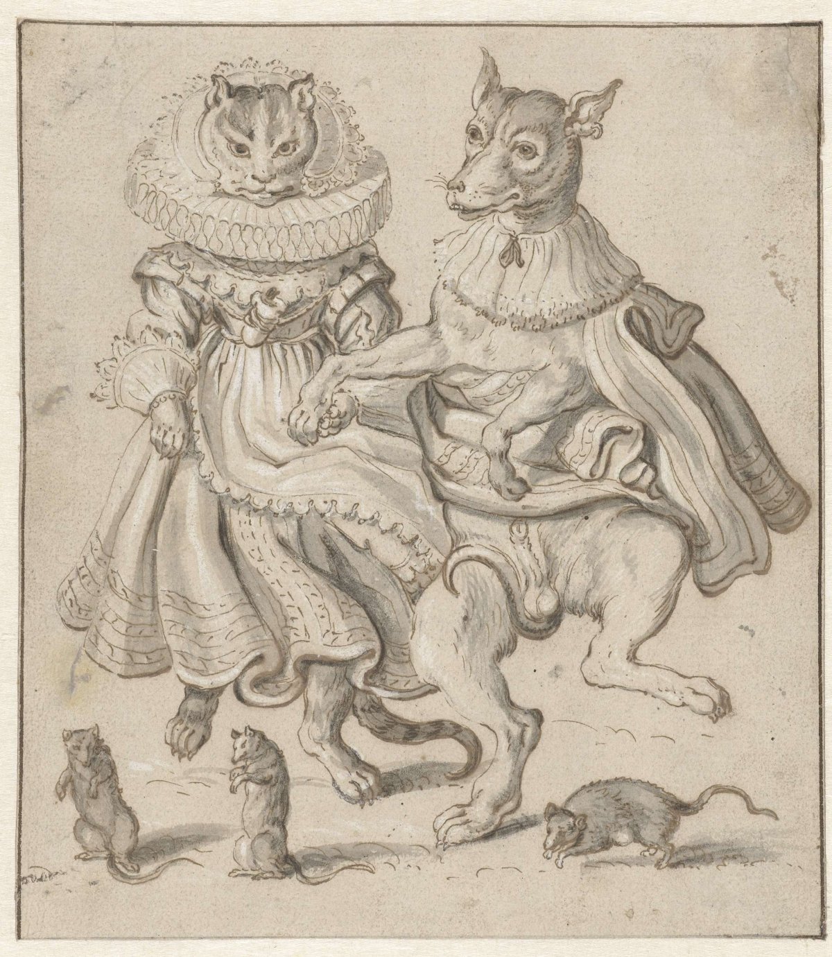 A Dancing Cat and Dog, anonymous, c. 1630 - c. 1699