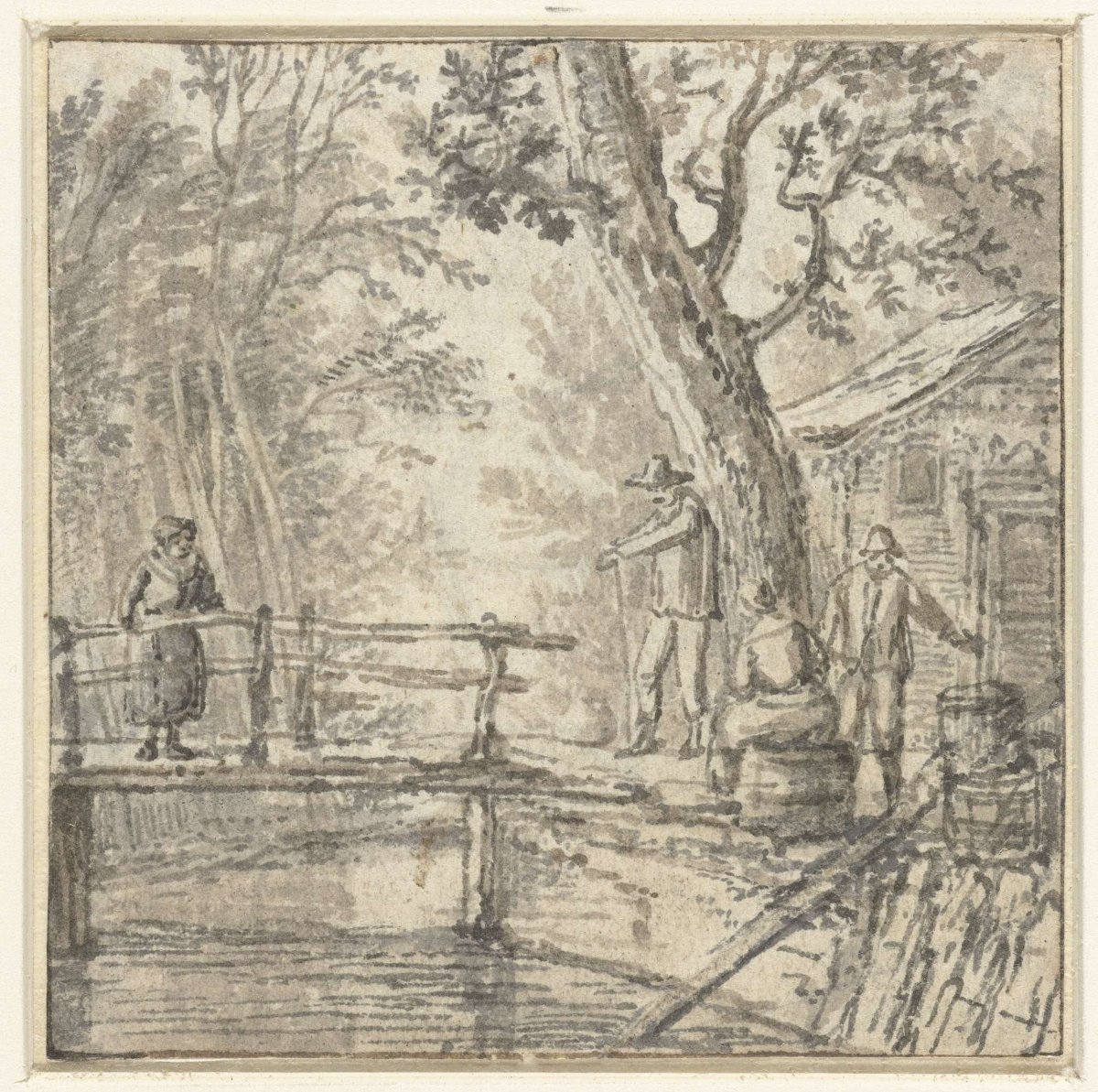 Bridge with four figures, anonymous, 1700 - 1800