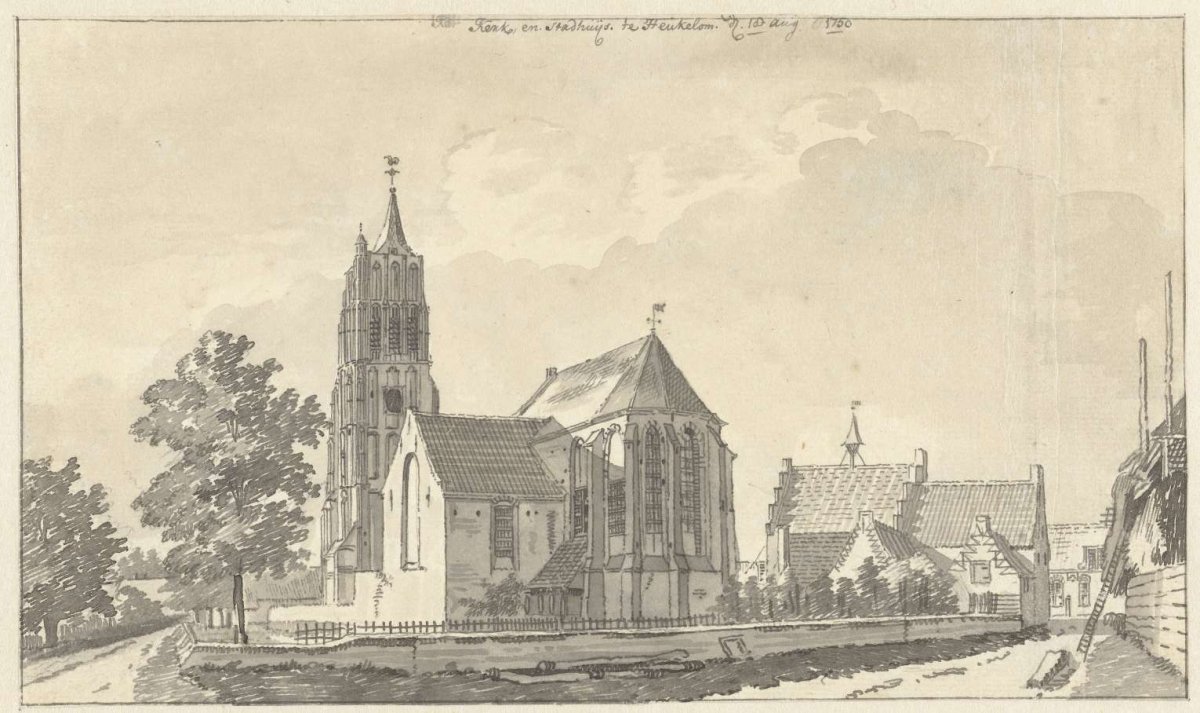 Church and town hall of Heukeleum, Jan de Beijer, 1750