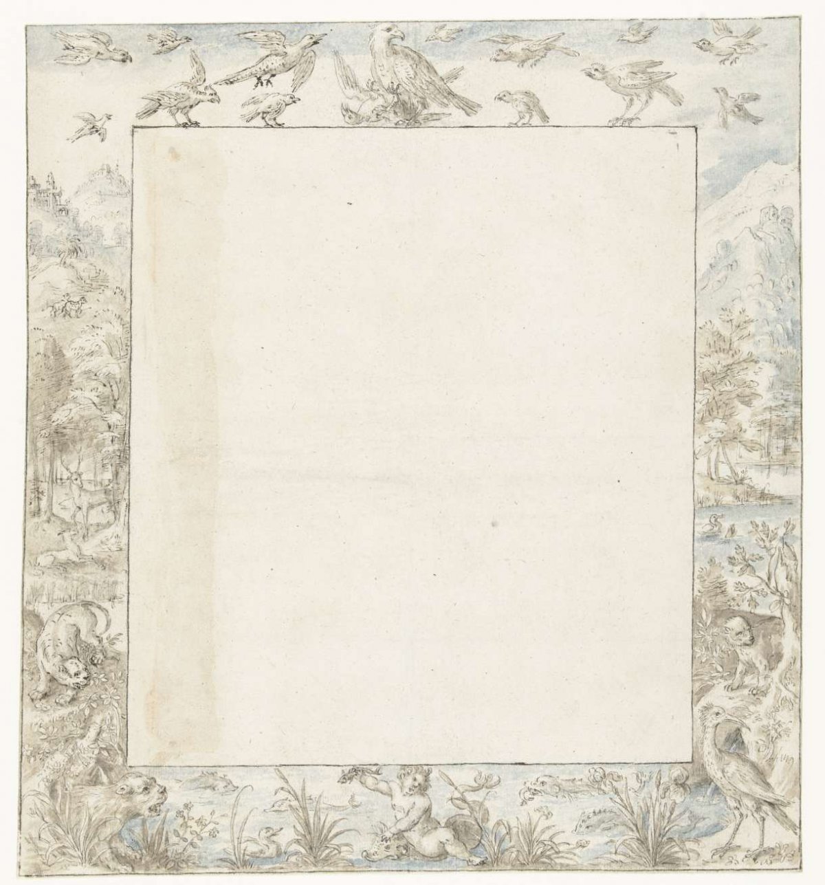 Border decoration with birds and animals in a landscape, anonymous, 1590 - 1610