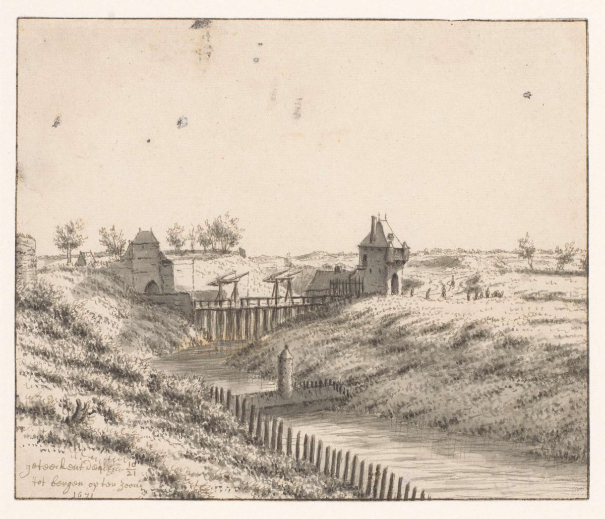 View of the Bospoort, Bergen op Zoom, Barend Klotz, 1671