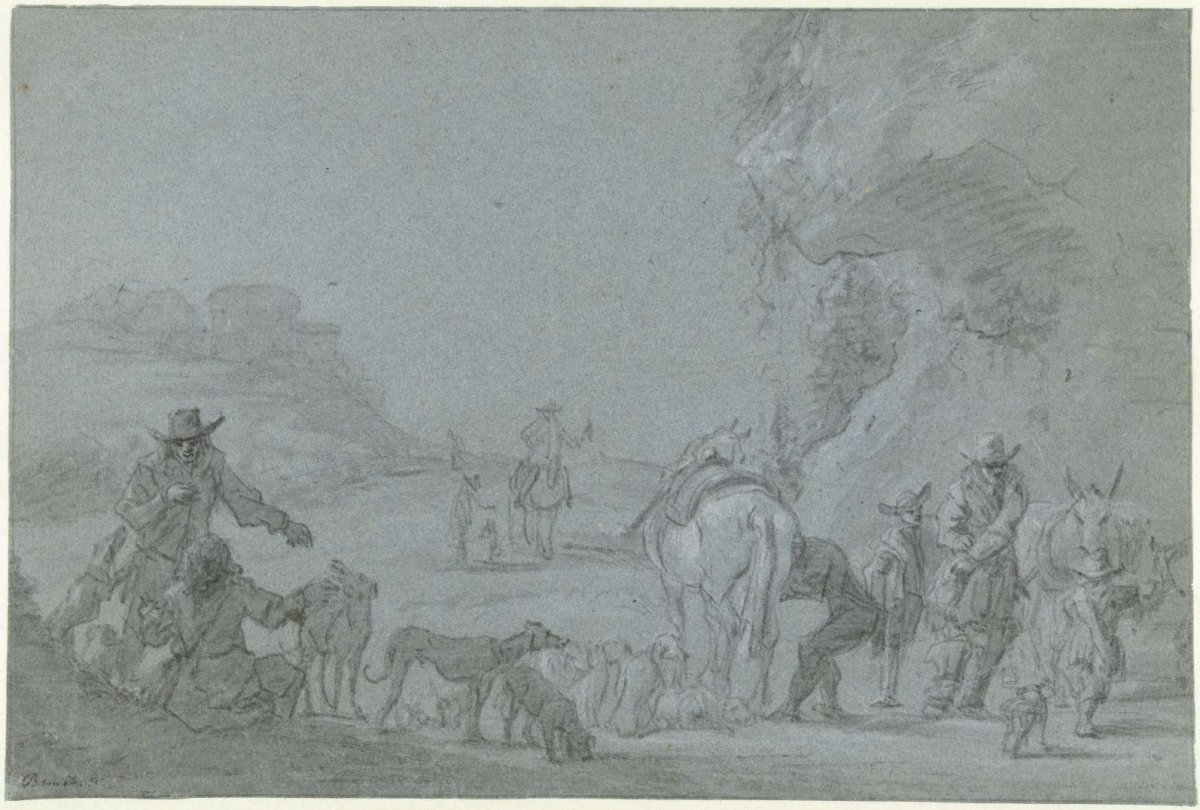 Resting Huntsmen in an Italianate Landscape, Jan Asselijn, c. 1636 - c. 1646