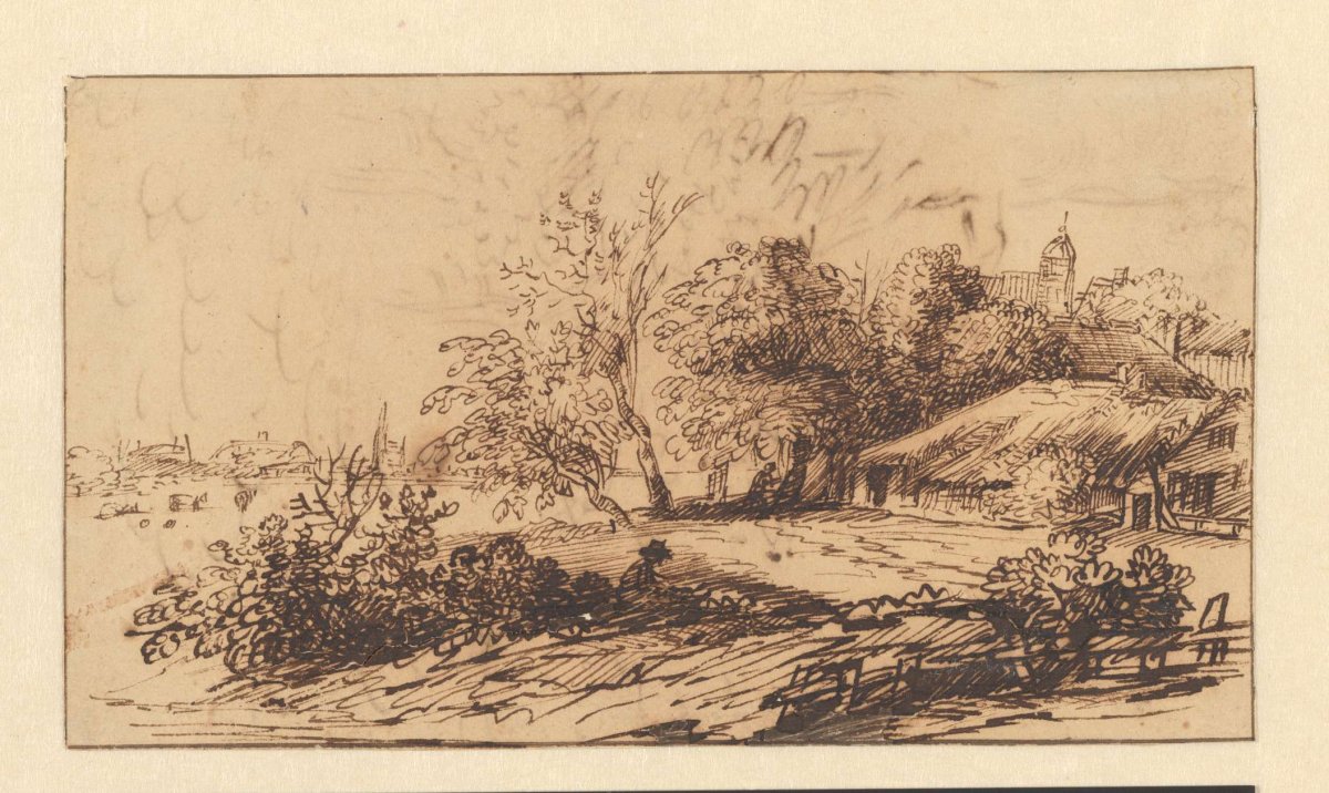 Landscape with draftsman, Jacob Koninck (I), 1626 - 1690