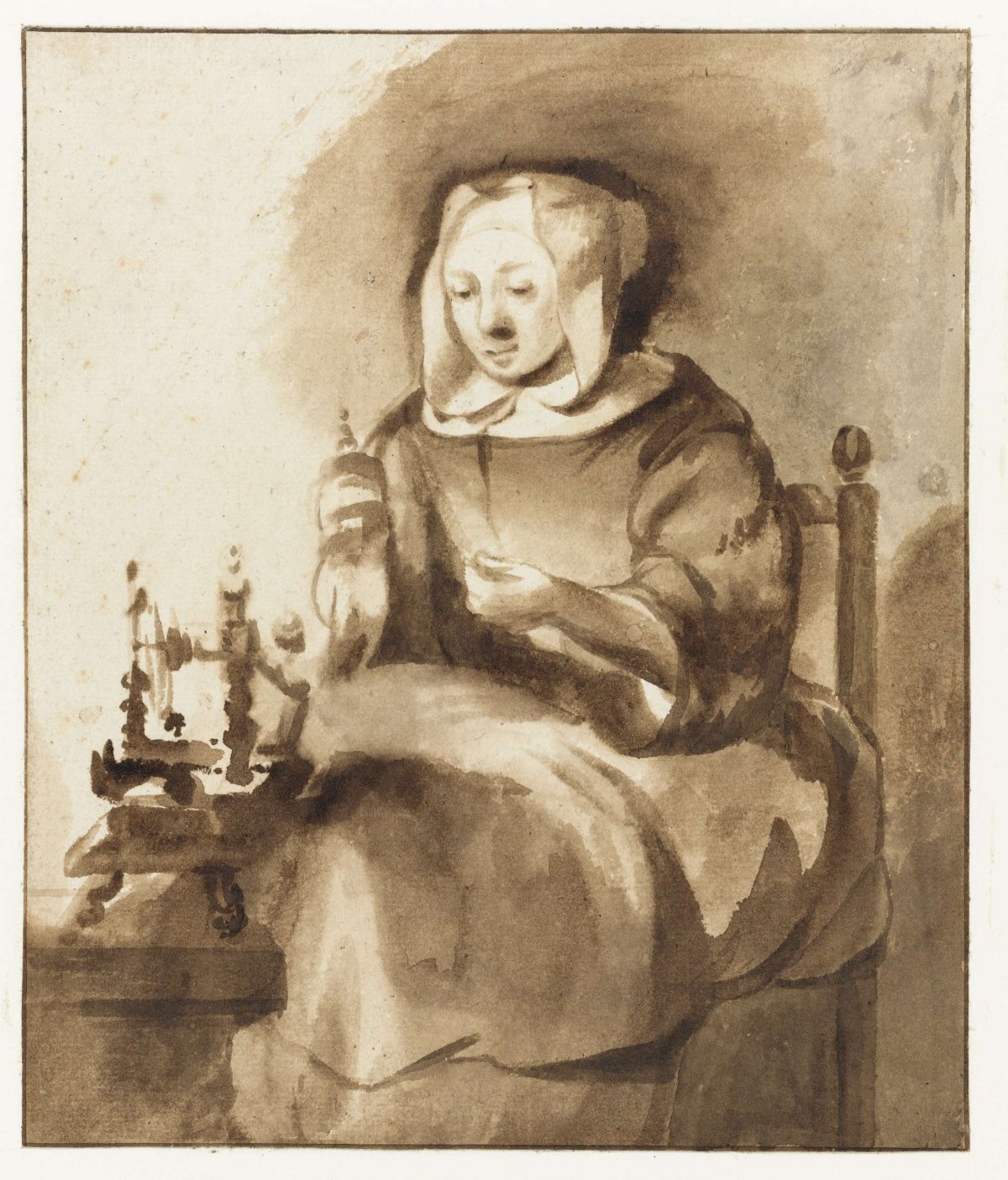 Woman spinning, Gerbrand van den Eeckhout, 1653 - 1657