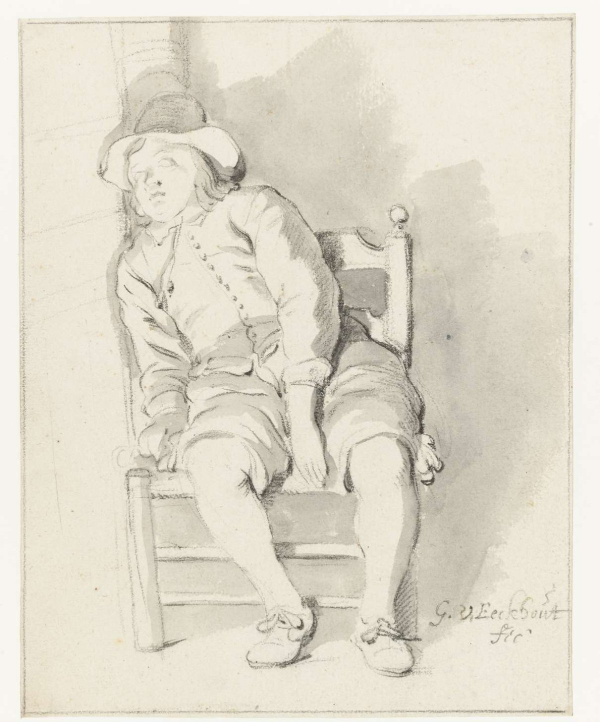 Sleeping Boy Sitting in a Chair, Gerbrand van den Eeckhout, 1653 - 1659