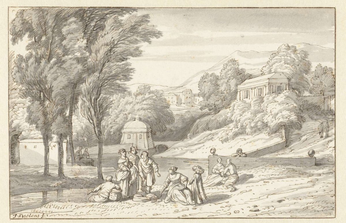 Park view with a company in the foreground, Jacob Esselens, 1636 - 1687