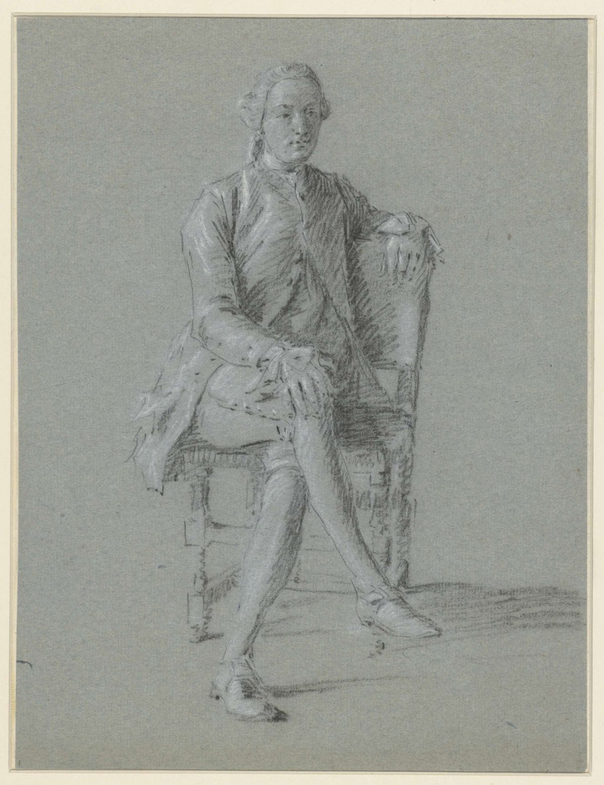 Man sitting on a chair with legs crossed, anonymous, 1700 - 1800