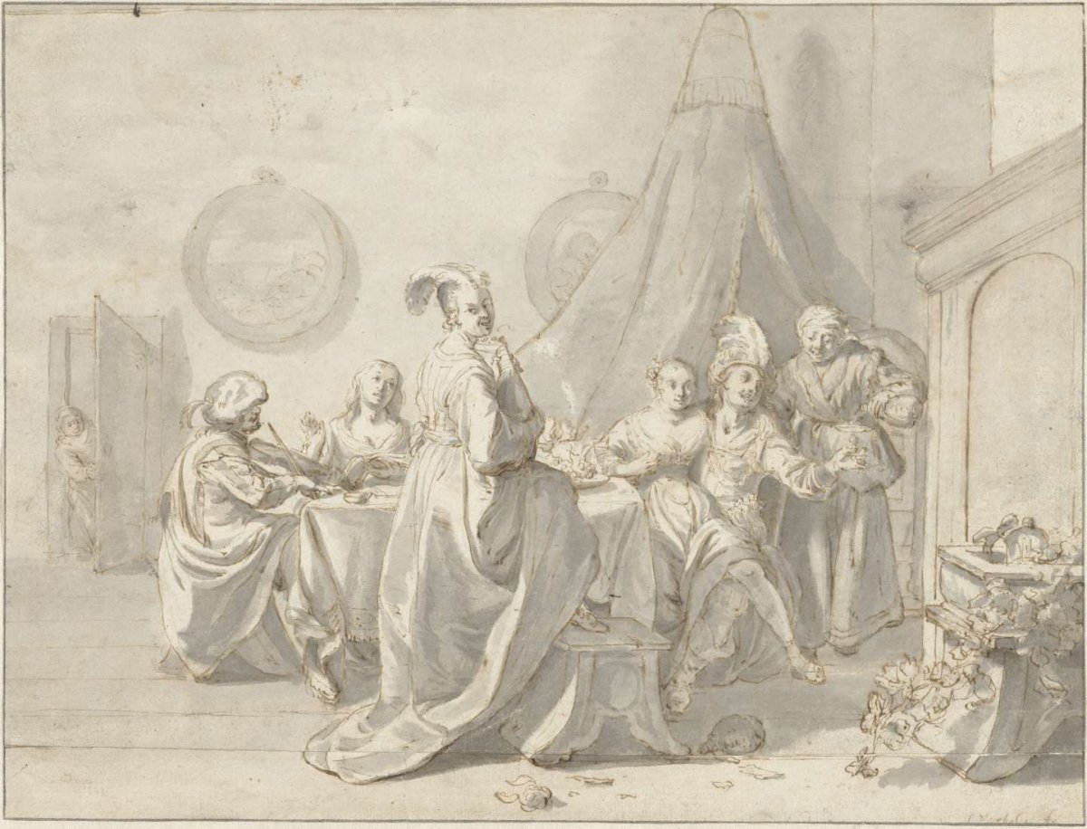The prodigal son in the brothel, Jan Verkolje (I), 1660 - 1693