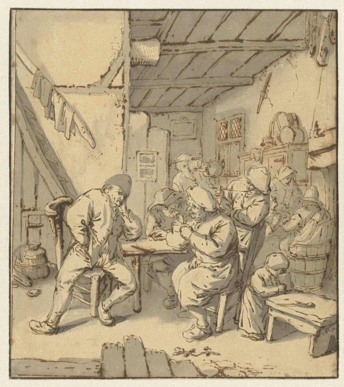 Interior of a peasant inn with smoking and drinking figures, Cornelis Dusart, 1670 - 1704