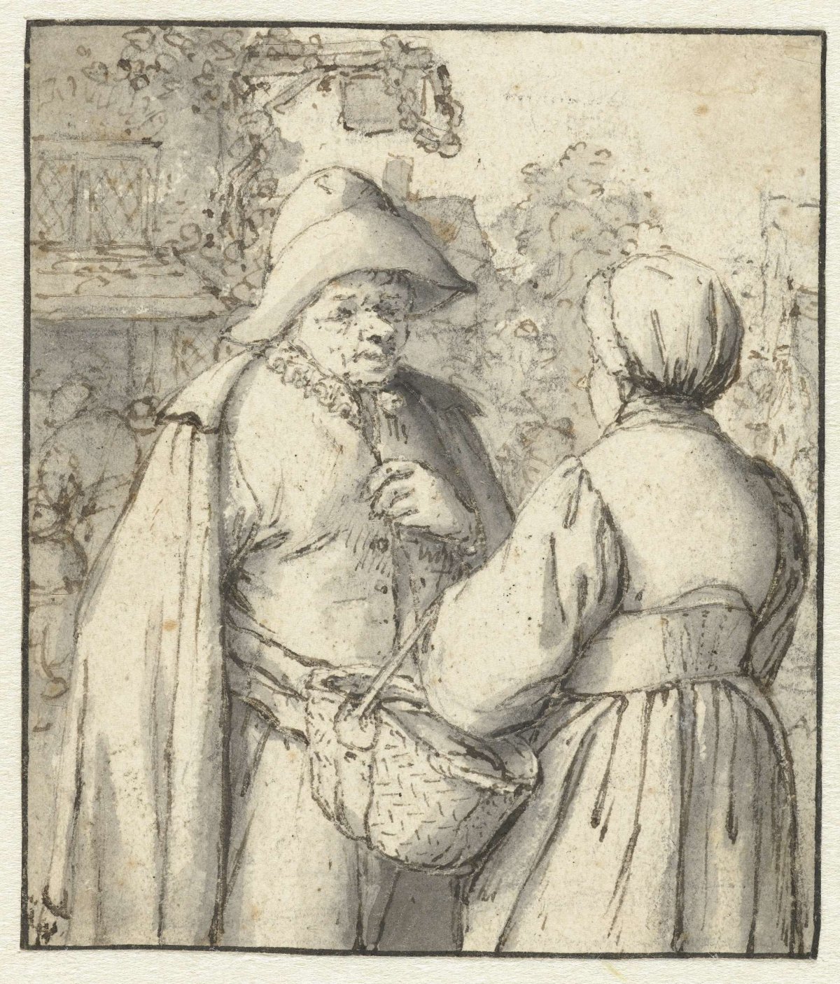 Man and Woman Conversing in Front of an Inn, Adriaen van Ostade, 1620 - 1685