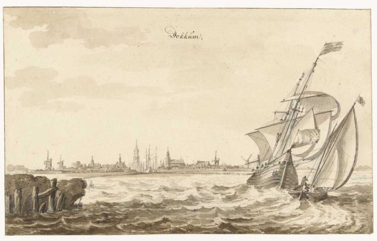 View across the water of Dokkum, Bonaventura Peeters (I), 1624 - 1690