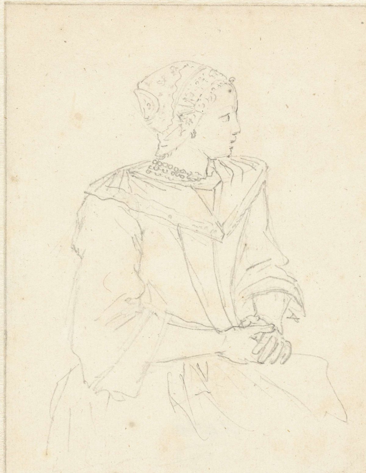 Seated North Holland peasant woman, in profile to the right, Bernard Picart, 1683 - 1733