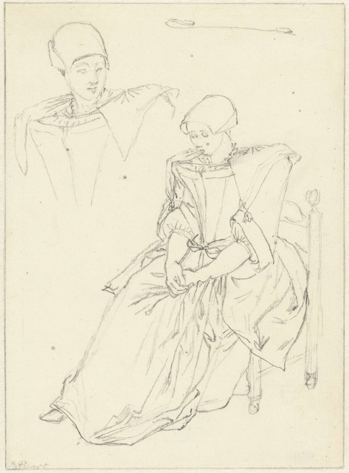 Two sketches after the costume of a woman from Axel, Bernard Picart, 1683 - 1733