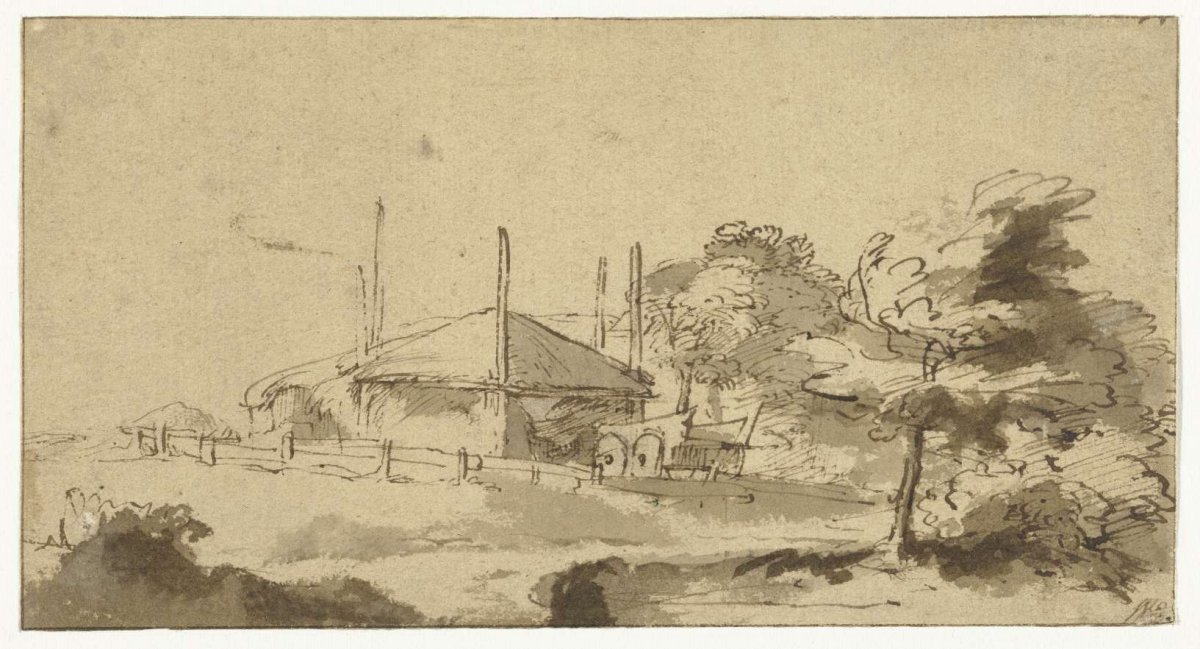 Landscape with a Haystack and Cart in a Farmyard, anonymous, after c. 1640 - c. 1650