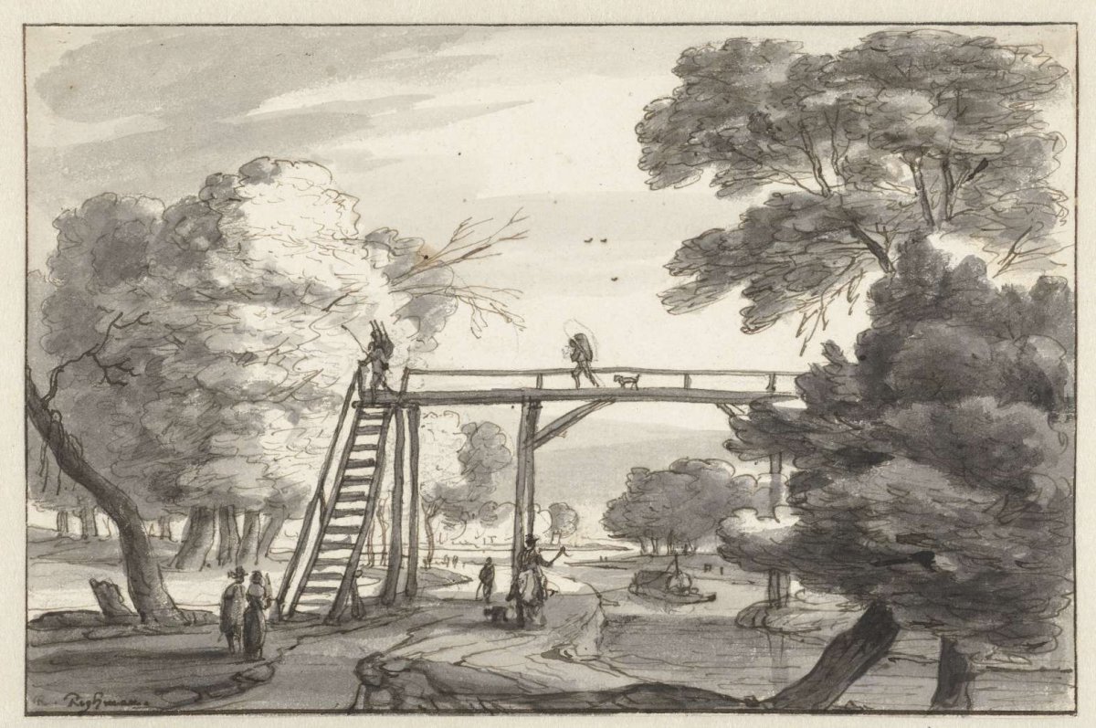 Landscape with a High Wooden Footbridge over a Canal, Roelant Roghman, c. 1660 - c. 1670