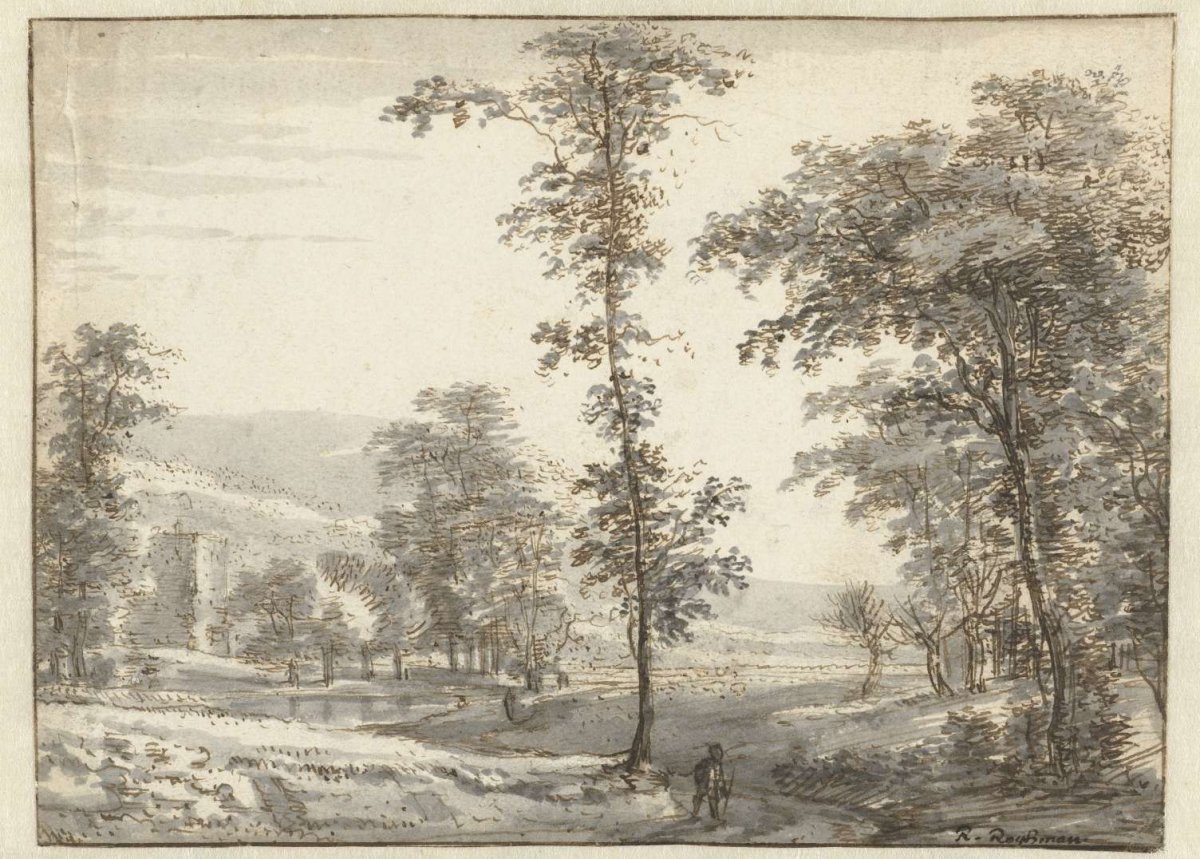 Wooded Landscape with a Traveller on a Path, Roelant Roghman, c. 1657 - c. 1670