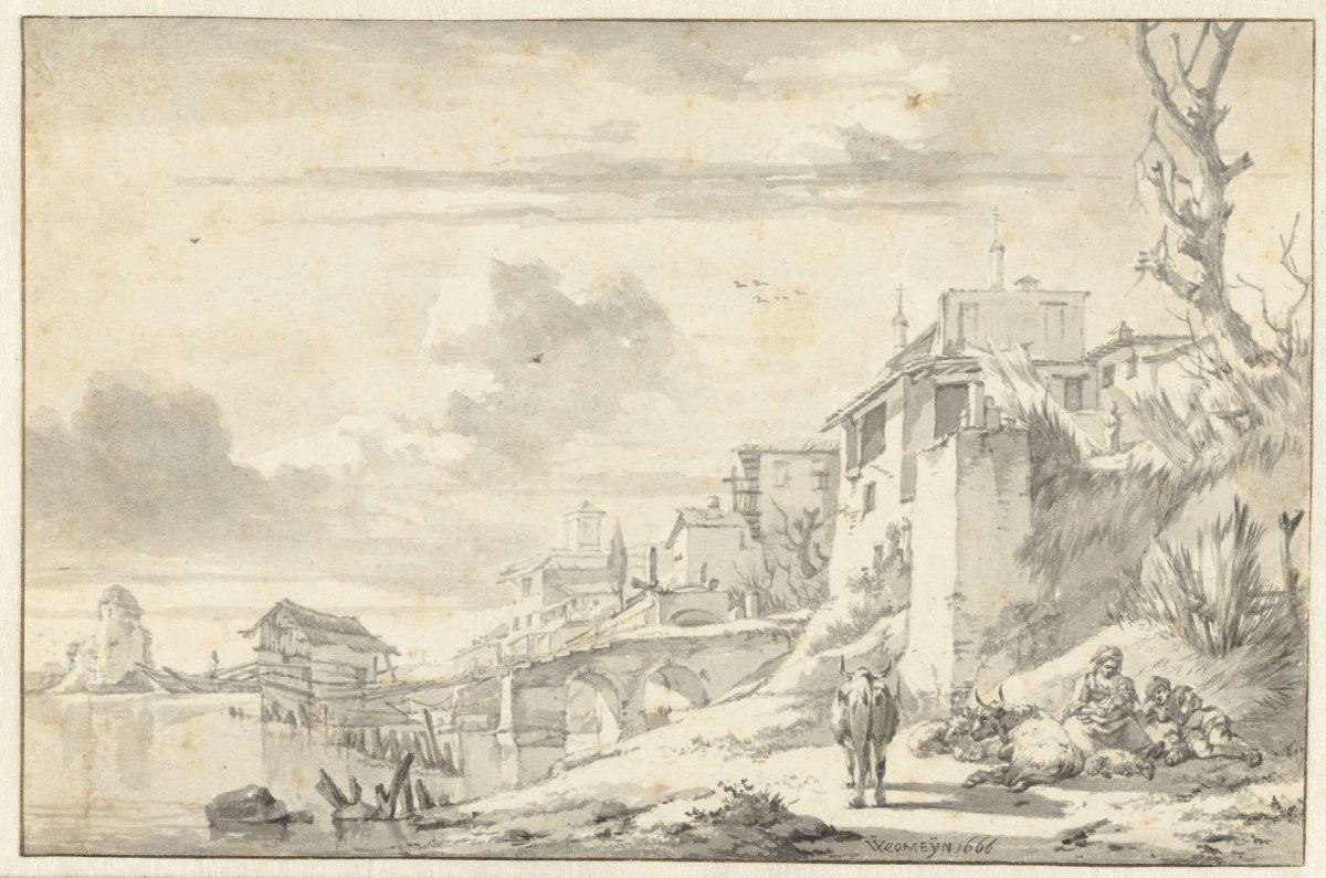 View of the Tiber Bank, Willem Romeyn, 1666