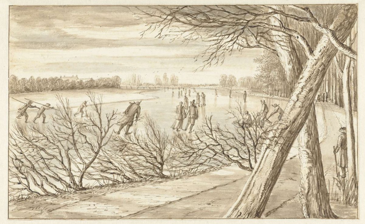 Skaters on a River, Abraham Rutgers, c. 1682 - c. 1699