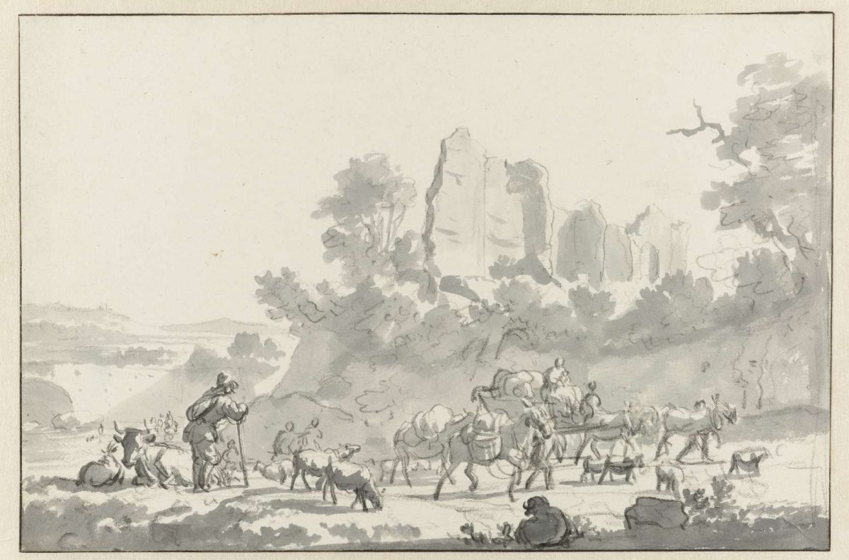 Landscape with a Shepherd and Cattle, and Travellers, Adriaen van de Velde, 1646 - 1672