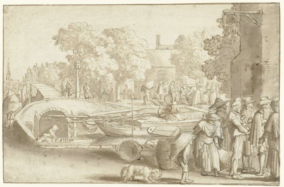 Market scene by a canal in Haarlem, Jan van de Velde (II), 1603 - 1641