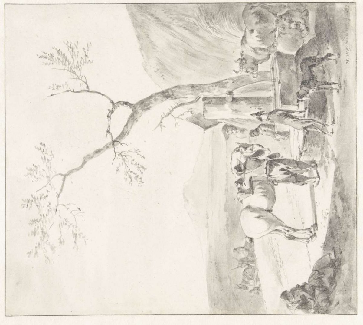 Shepherds at a drinking trough, Hendrik Verschuring, 1657