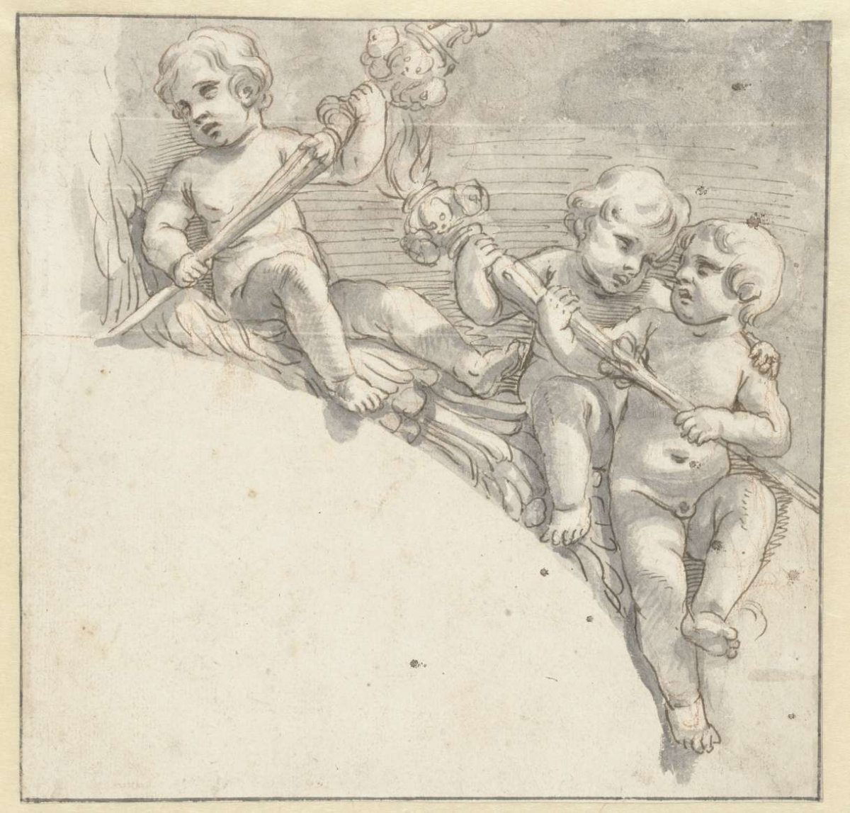 Three naked boys with torches, anonymous, 1600 - 1699