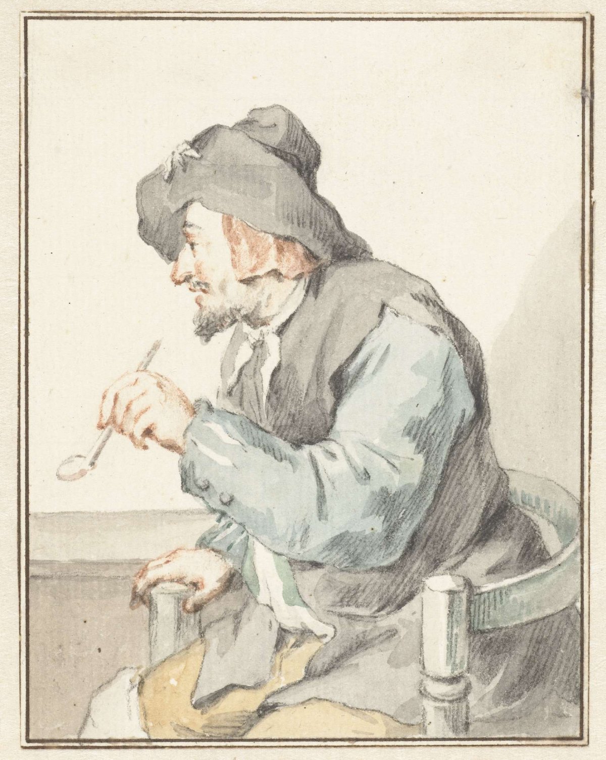 Pipe-smoking man in an armchair, facing left, Aert Schouman, 1720 - 1792