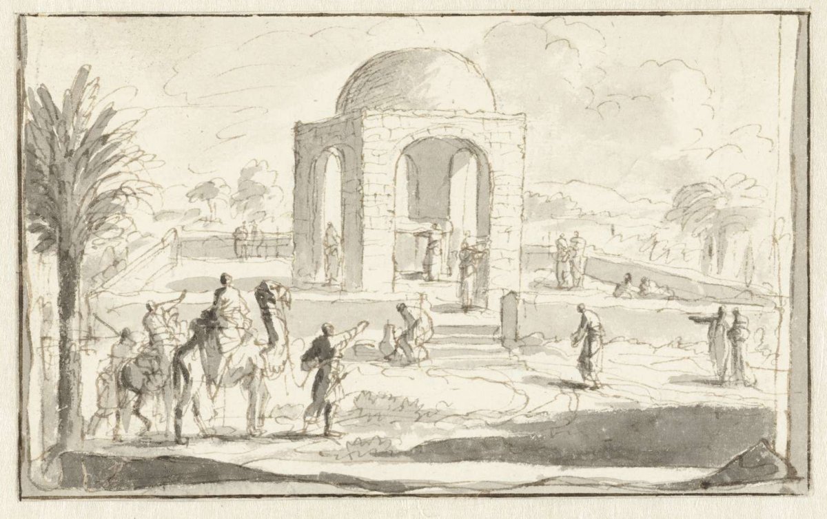 View of a mosque or temple in the desert, Jan Luyken, 1660 - 1712