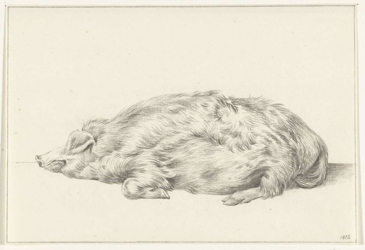 Reclining pig, to the left, Jean Bernard, 1812