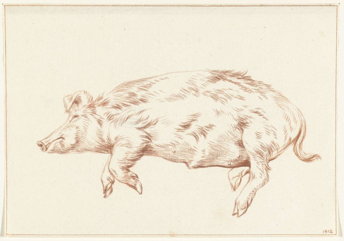Reclining pig, to the left, Jean Bernard, 1812