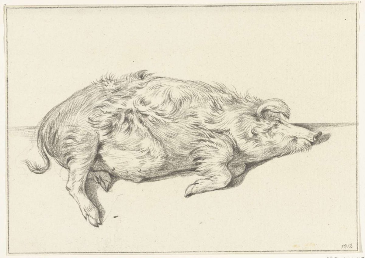 Reclining pig, to the right, Jean Bernard, 1812