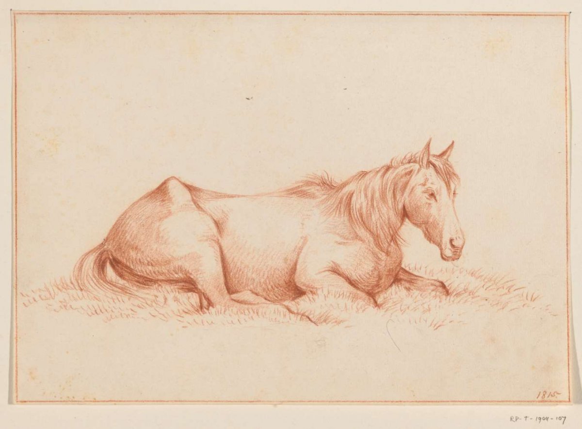 Horse lying in the grass, to the right, Jean Bernard, 1815
