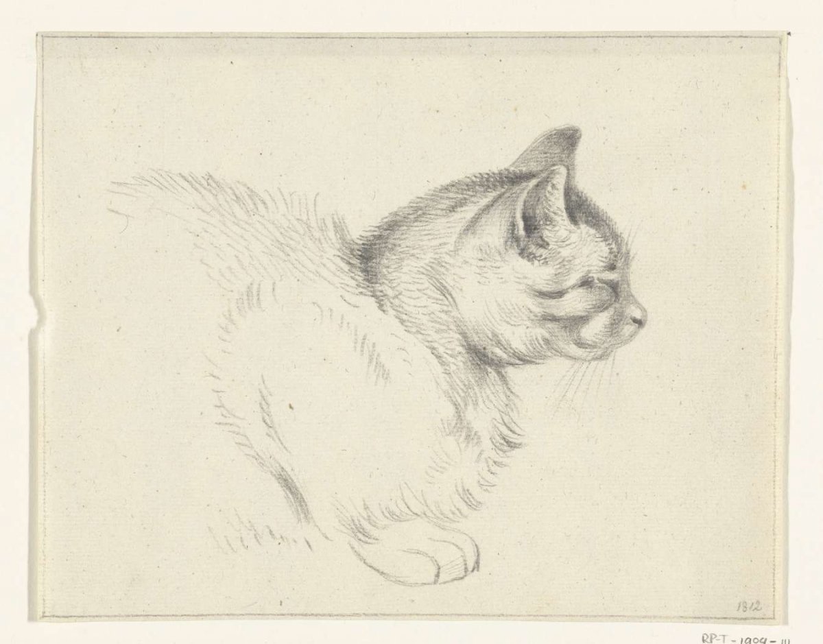 Reclining cat, to the right, Jean Bernard, 1812