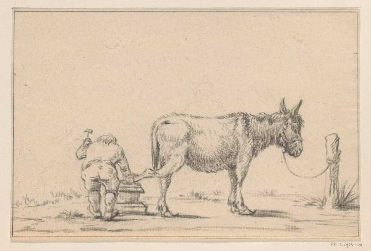 A donkey gets a horseshoe, Jean Bernard, 1775 - 1833