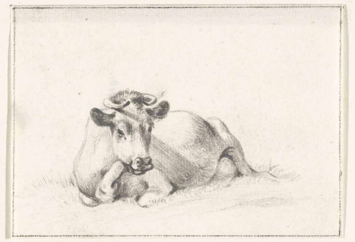 Reclining cow, from the front, Jean Bernard, 1775 - 1833