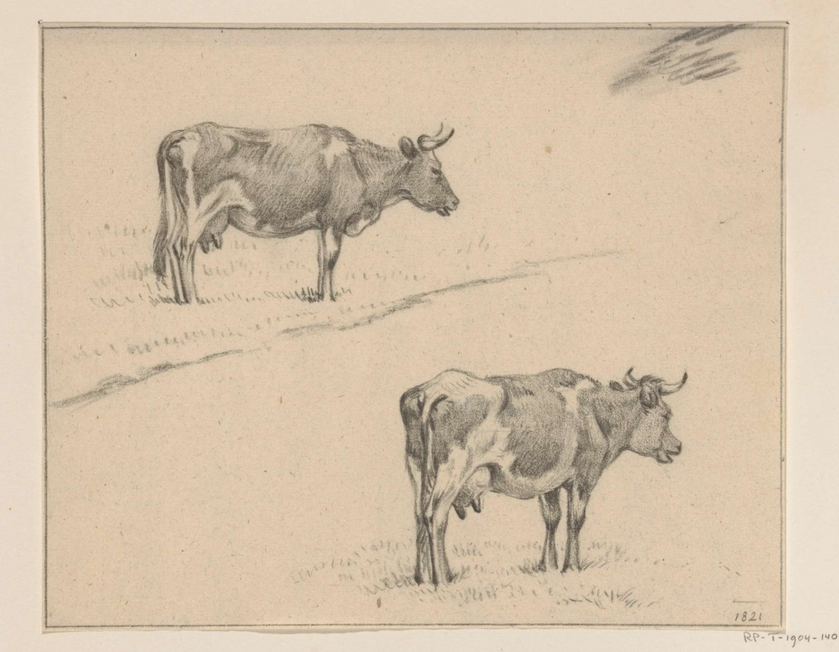 Two sketches of a standing cow, to the right, Jean Bernard, 1821