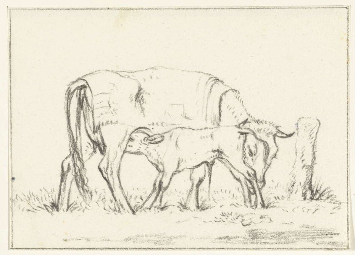 Calf drinking with its mother, Jean Bernard, 1775 - 1833