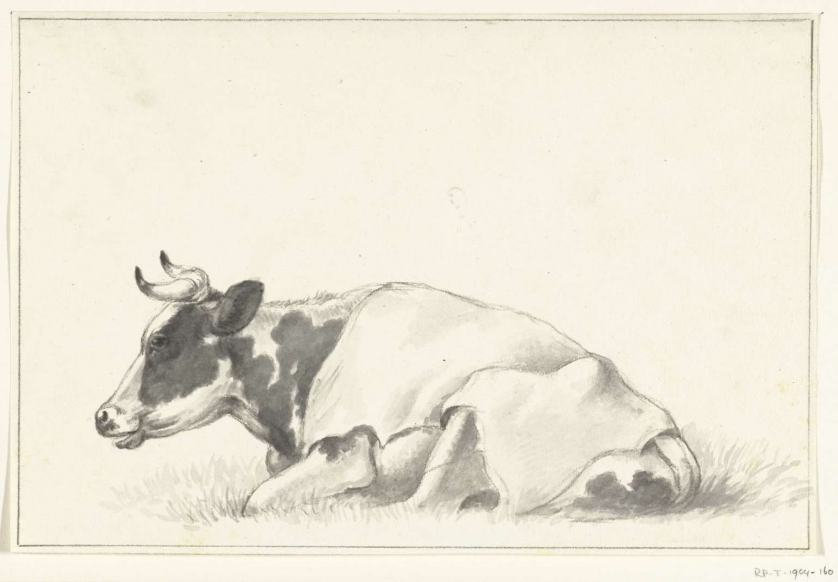 Reclining cow, to the left, Jean Bernard, 1775 - 1833