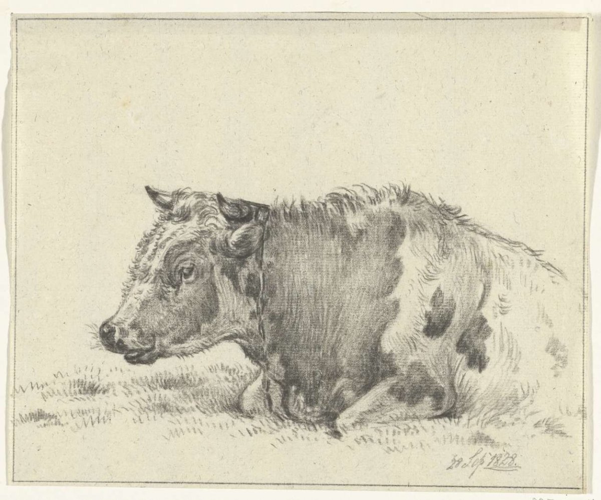 Reclining cow, to the left, Jean Bernard, 1828