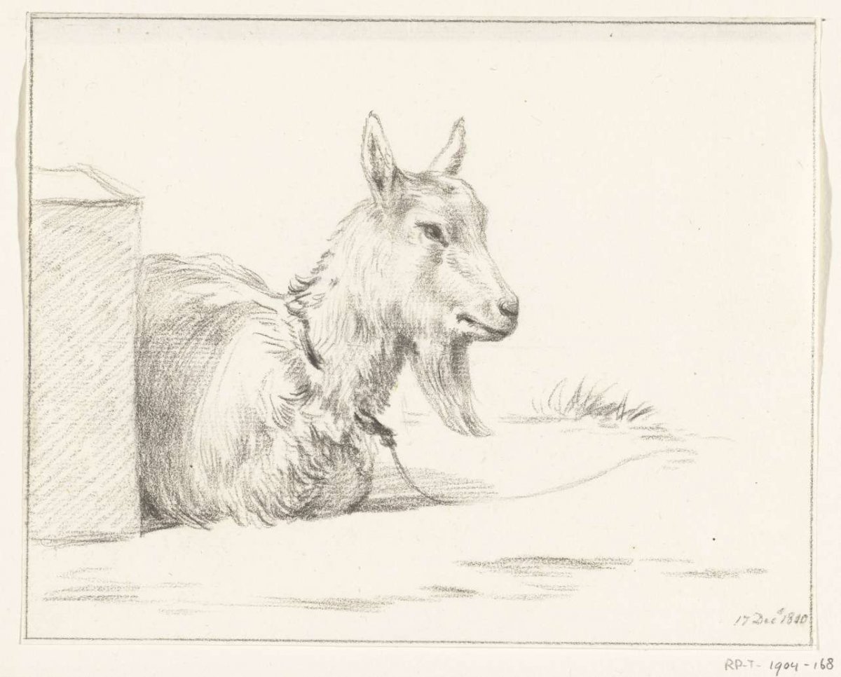 Goat, lying half in a pen, Jean Bernard, 1810