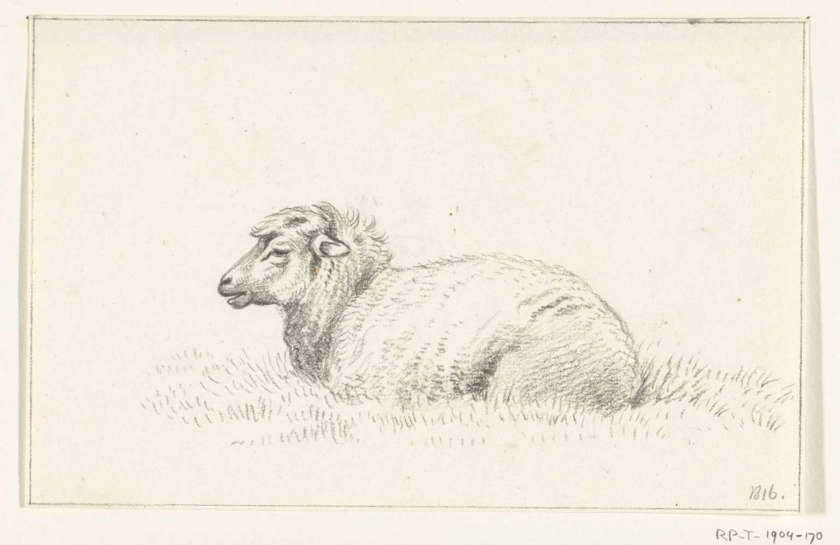 Reclining sheep, to the left, Jean Bernard, 1816