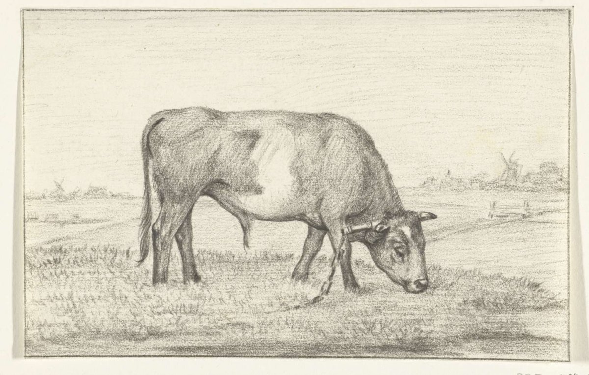 Grazing bull in a pasture, to the right, Jean Bernard, 1775 - 1833