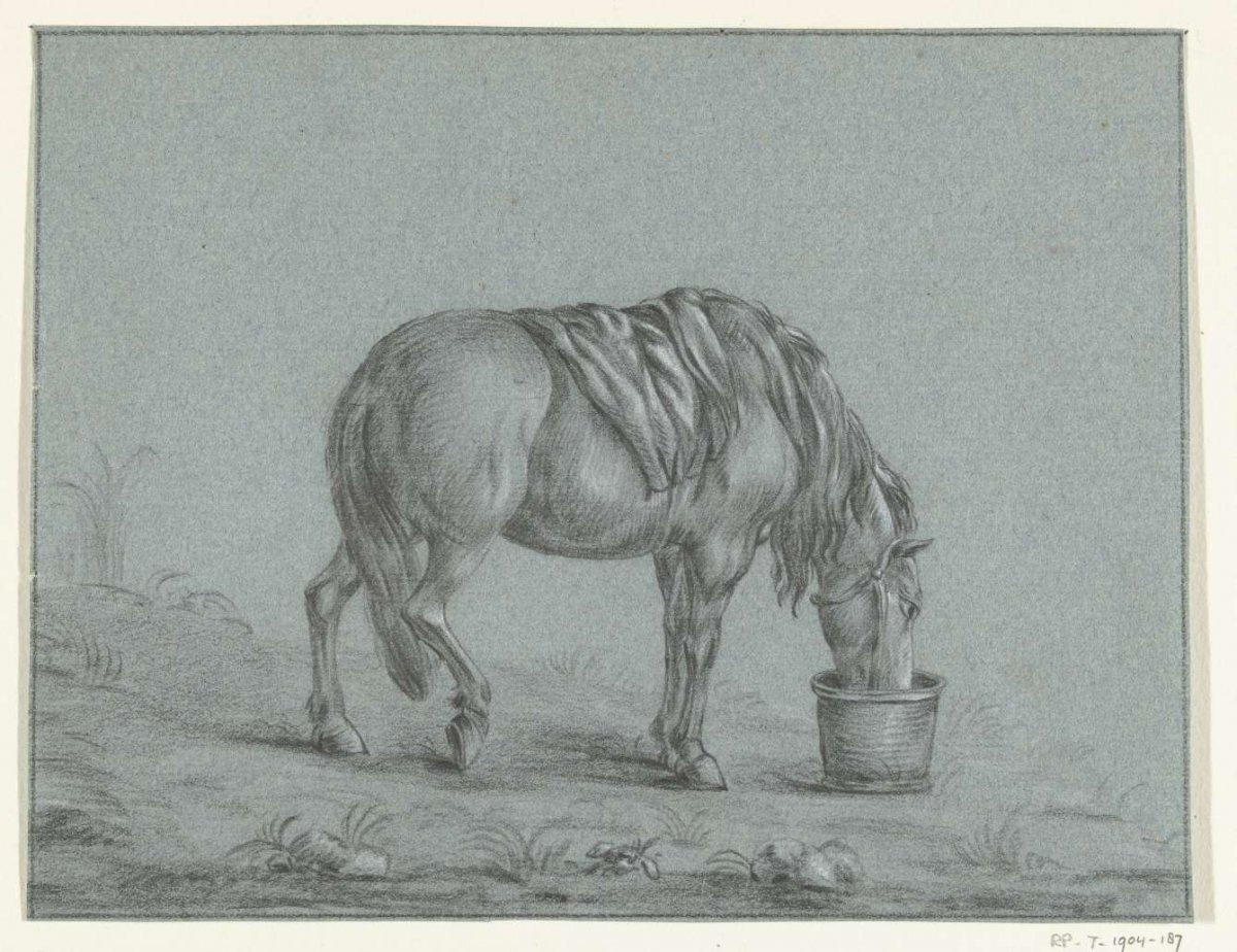 Horse eating from a bowl, to the right, Jean Bernard, 1775 - 1833