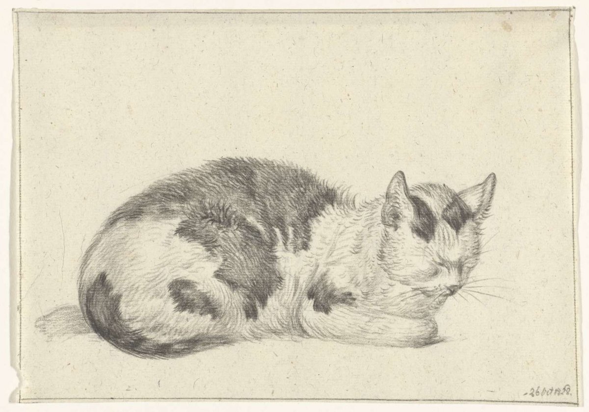 Reclining patchwork cat, to the right, Jean Bernard, 1828