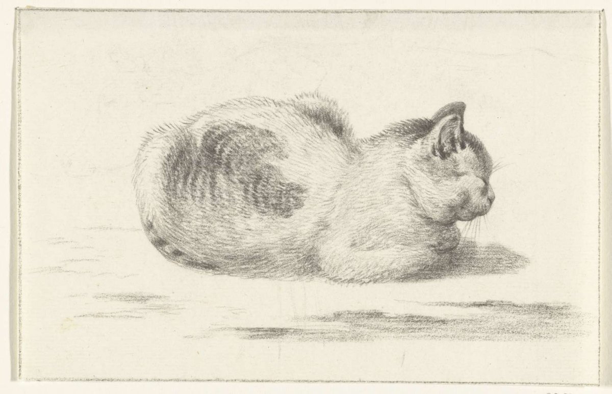 Reclining cat, to the right, Jean Bernard, 1775 - 1833