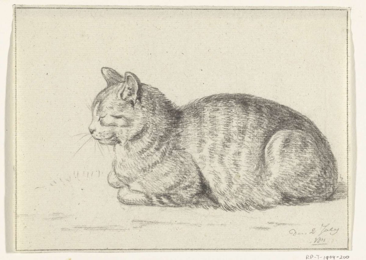 Reclining cat, to the left, Jean Bernard, 1811