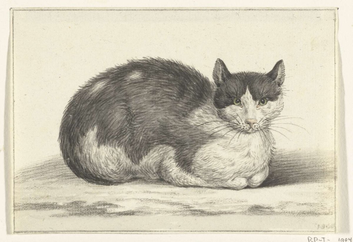 Reclining cat, to the right, Jean Bernard, 1800