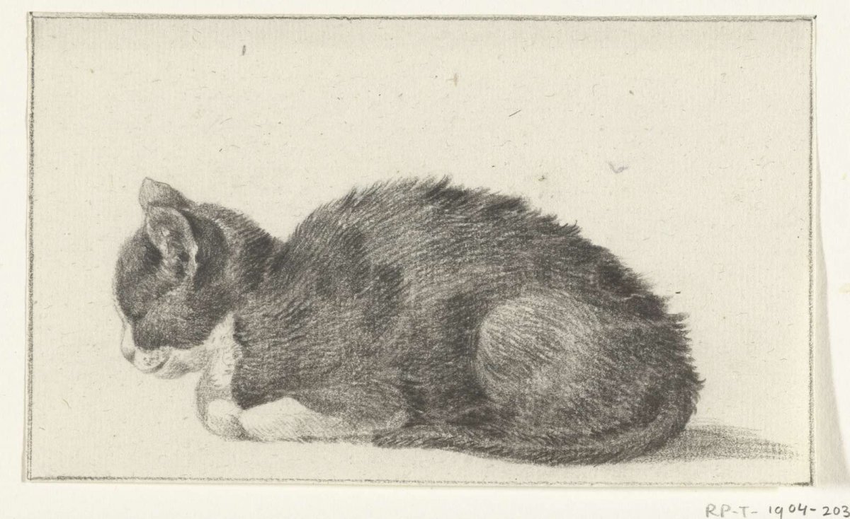 Reclining cat, to the left, Jean Bernard, 1775 - 1833