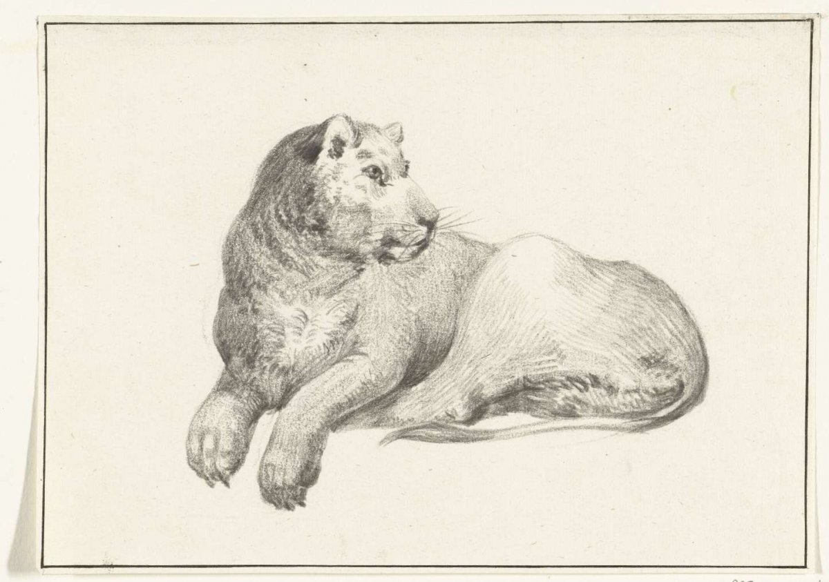 Reclining lion, head turned to the right, Jean Bernard, 1775 - 1833
