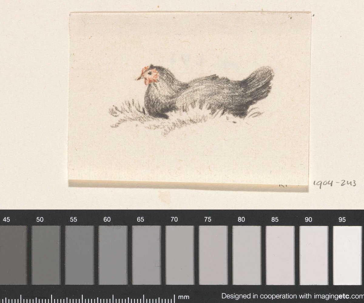 Seated chicken, to the left, Jean Bernard, 1775 - 1833